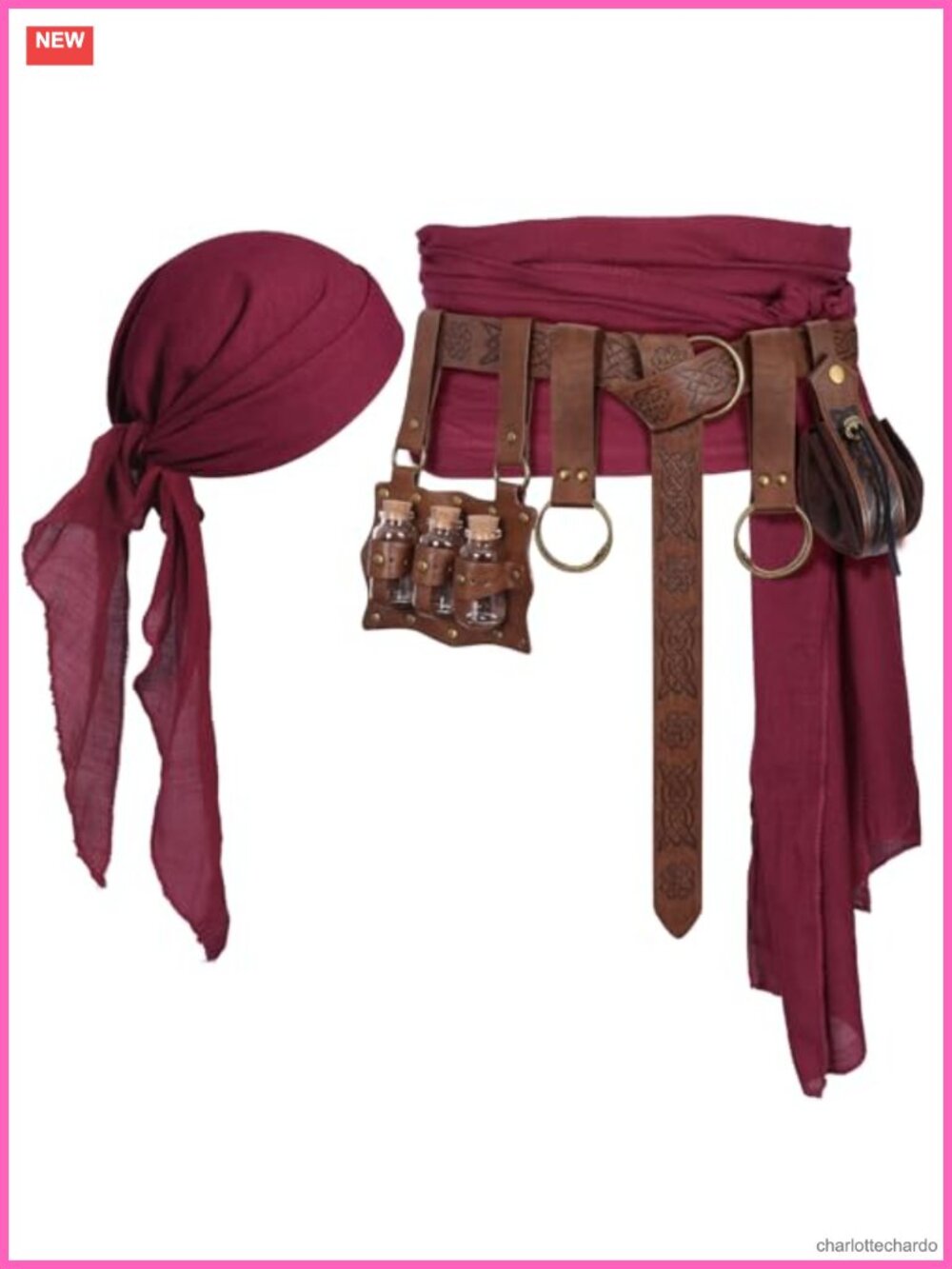 Pirate Costume Accessories Set Bandana Renaissance Belt Faux Leather